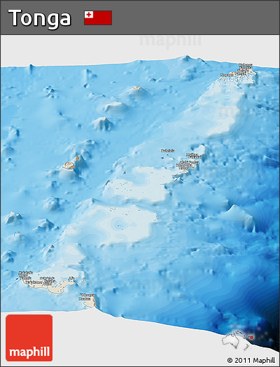Shaded Relief Panoramic Map of Tonga, political shades outside