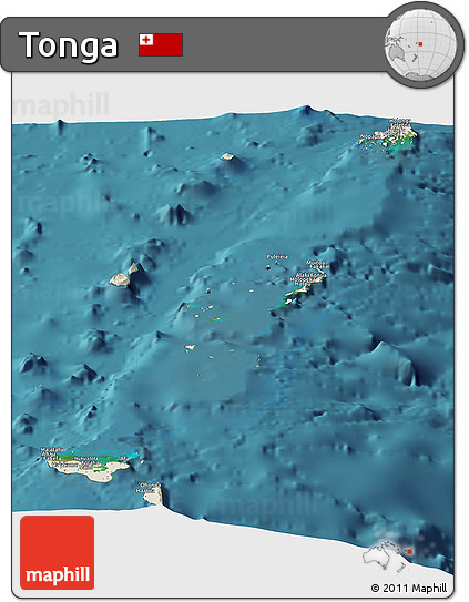 Shaded Relief Panoramic Map of Tonga, satellite outside