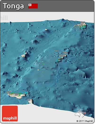 Shaded Relief Panoramic Map of Tonga, satellite outside