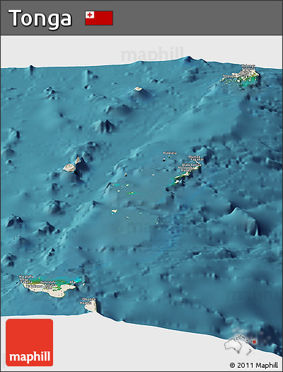 Shaded Relief Panoramic Map of Tonga, satellite outside