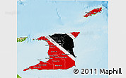 Flag 3D Map of Trinidad and Tobago, physical outside, flag centered