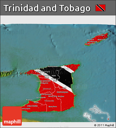 Flag 3D Map of Trinidad and Tobago, satellite outside, flag rotated