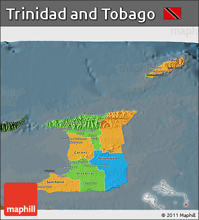 Political 3D Map of Trinidad and Tobago, darken
