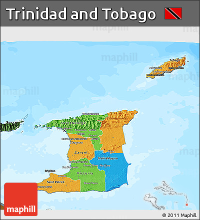 Political 3D Map of Trinidad and Tobago, darken, land only
