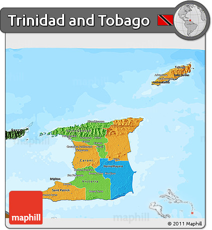 Political 3D Map of Trinidad and Tobago, darken, land only