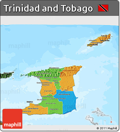 Political 3D Map of Trinidad and Tobago, darken, land only