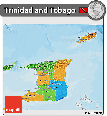 Political 3D Map of Trinidad and Tobago