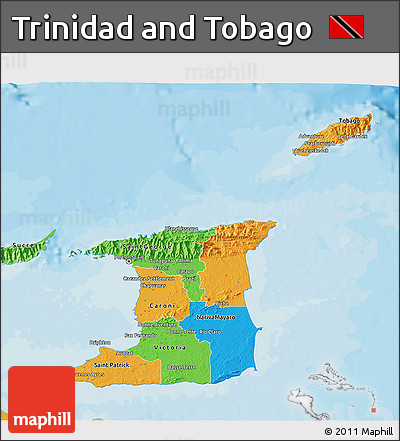 Political 3D Map of Trinidad and Tobago