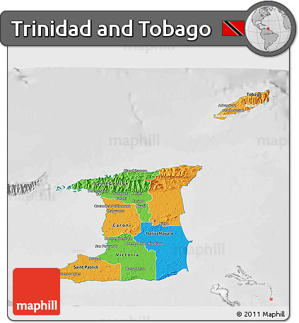 Political 3D Map of Trinidad and Tobago, lighten, desaturated