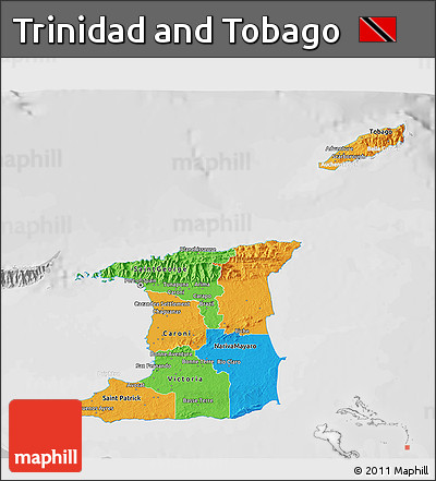 Political 3D Map of Trinidad and Tobago, lighten, desaturated