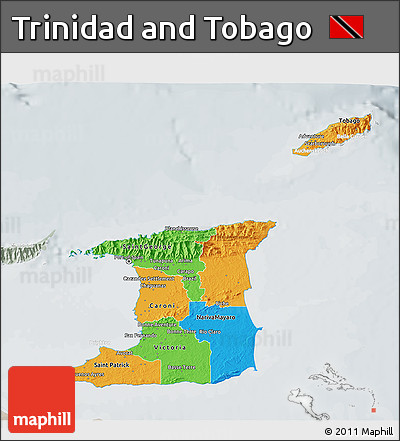 Political 3D Map of Trinidad and Tobago, lighten, semi-desaturated
