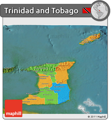 Political 3D Map of Trinidad and Tobago, satellite outside