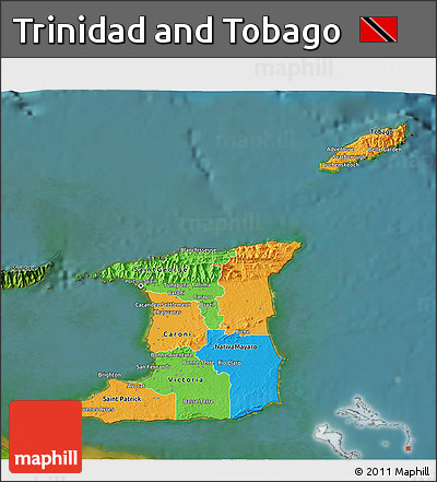 Political 3D Map of Trinidad and Tobago, satellite outside