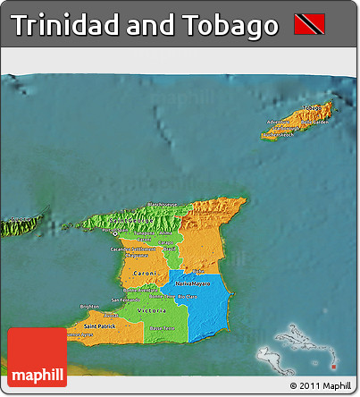 Political 3D Map of Trinidad and Tobago, satellite outside