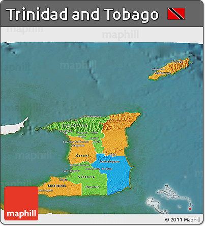 Political 3D Map of Trinidad and Tobago, single color outside, satellite sea
