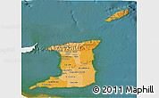Political Shades 3D Map of Trinidad and Tobago, single color outside, satellite sea