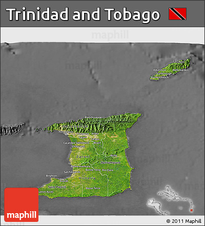 Satellite 3D Map of Trinidad and Tobago, desaturated