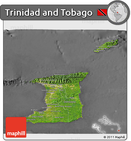 Satellite 3D Map of Trinidad and Tobago, desaturated