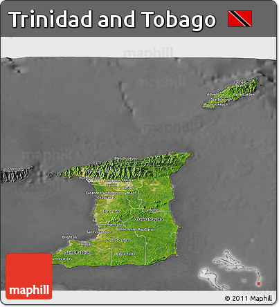 Satellite 3D Map of Trinidad and Tobago, desaturated