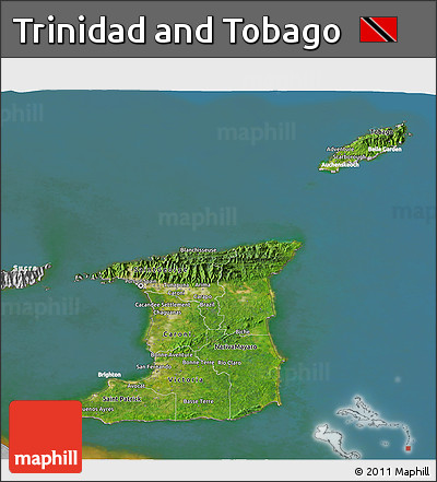 Satellite 3D Map of Trinidad and Tobago, lighten, desaturated, land only