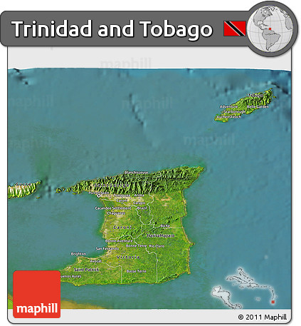 Satellite 3D Map of Trinidad and Tobago, physical outside, satellite sea