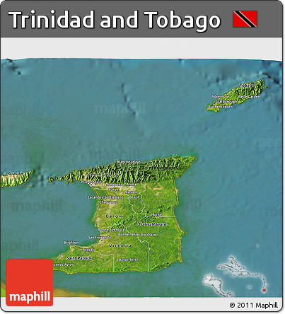 Satellite 3D Map of Trinidad and Tobago, physical outside, satellite sea