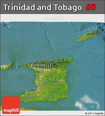 Satellite 3D Map of Trinidad and Tobago, physical outside, satellite sea