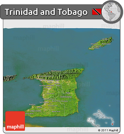 Satellite 3D Map of Trinidad and Tobago, semi-desaturated, land only