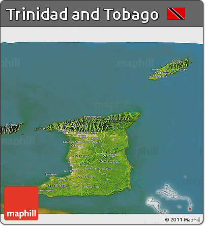 Satellite 3D Map of Trinidad and Tobago, semi-desaturated, land only