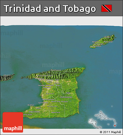 Satellite 3D Map of Trinidad and Tobago, semi-desaturated, land only