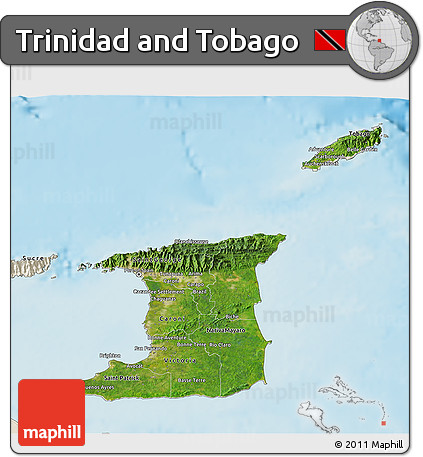 Satellite 3D Map of Trinidad and Tobago, shaded relief outside