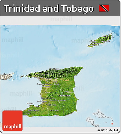 Satellite 3D Map of Trinidad and Tobago, shaded relief outside