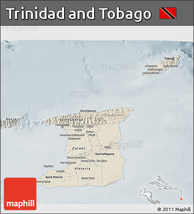 Shaded Relief 3D Map of Trinidad and Tobago, semi-desaturated