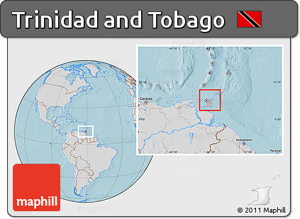 Gray Location Map of Trinidad and Tobago, lighten, desaturated, land only, hill shading