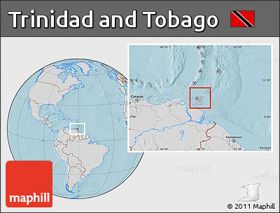 Gray Location Map of Trinidad and Tobago, lighten, desaturated, land only, hill shading