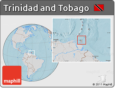 Gray Location Map of Trinidad and Tobago, lighten, desaturated, land only, hill shading