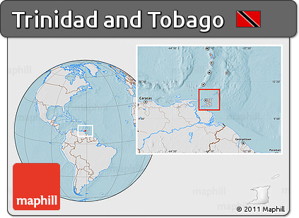 Gray Location Map of Trinidad and Tobago, lighten, land only, hill shading