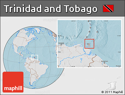 Gray Location Map of Trinidad and Tobago, lighten, land only, hill shading