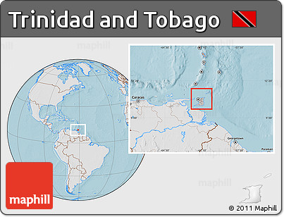 Gray Location Map of Trinidad and Tobago, lighten, land only, hill shading