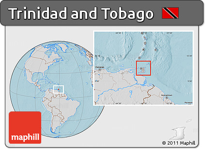 Gray Location Map of Trinidad and Tobago, lighten, semi-desaturated, land only, hill shading