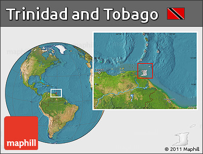 Gray Location Map of Trinidad and Tobago, satellite outside
