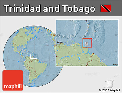 Gray Location Map of Trinidad and Tobago, savanna style outside, hill shading