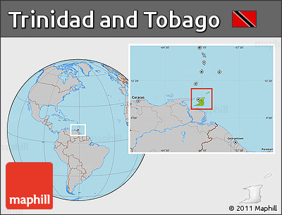 Physical Location Map of Trinidad and Tobago, gray outside