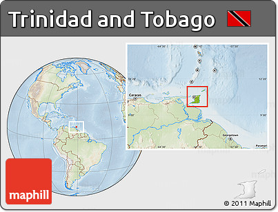Physical Location Map of Trinidad and Tobago, lighten