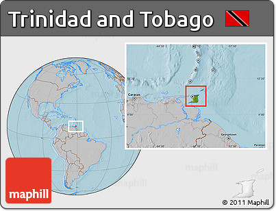 Satellite Location Map of Trinidad and Tobago, gray outside, hill shading