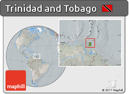 Satellite Location Map of Trinidad and Tobago, lighten, semi-desaturated