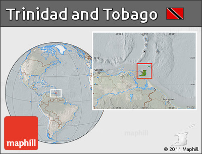 Satellite Location Map of Trinidad and Tobago, lighten, semi-desaturated