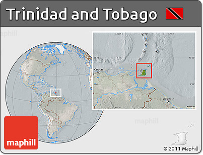 Satellite Location Map of Trinidad and Tobago, lighten, semi-desaturated