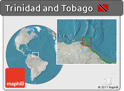 Satellite Location Map of Trinidad and Tobago, lighten, semi-desaturated, land only