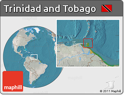 Satellite Location Map of Trinidad and Tobago, lighten, semi-desaturated, land only